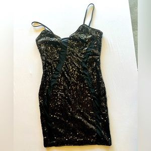 Super Sexy Sequin and sheer mesh black mini dress